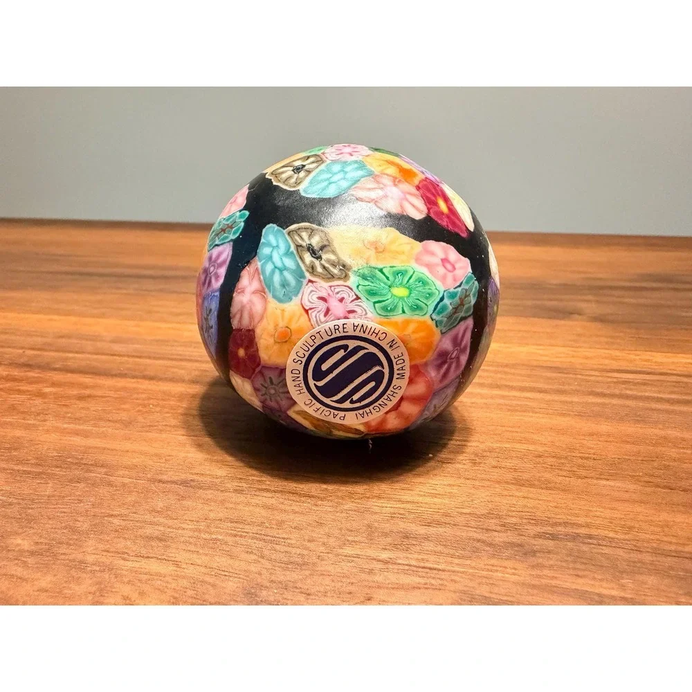 Vintage Shanghai Pacific Egg Candle | Millefiori Floral Sculptural Home Decor